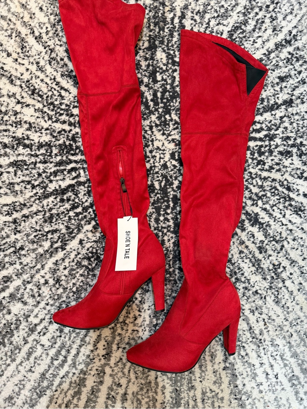 ShoeNTale Vibrant Red Over-the-Knee Suede Block Heel Boots BNWT